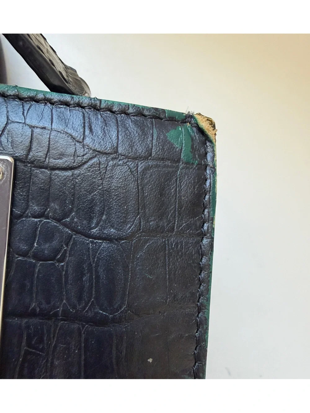henri bendel Black Croc-Embossed Structured Top-Handle Bag